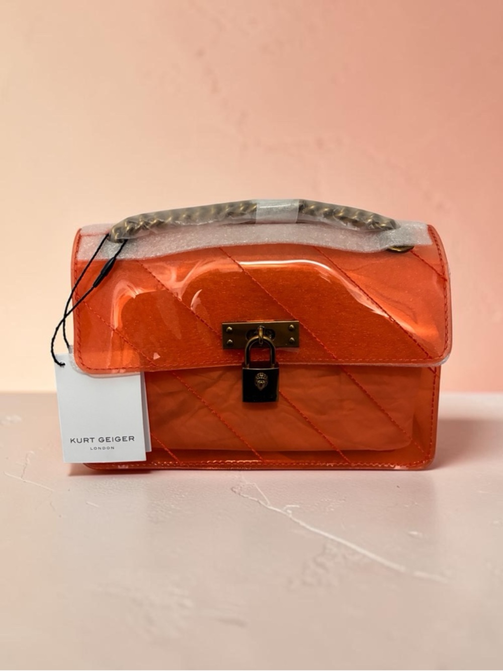 Kurt Geiger London Orange Transparent Quilted Mini Brixton Bag NWT